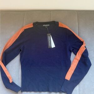 Central Park West Navy and Orange Crew Neck Sweater